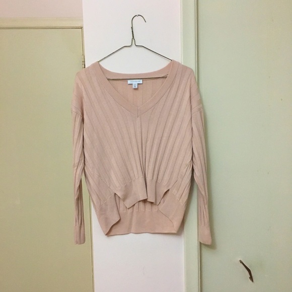 TOPSHOP Oversized V Neck Light Pink Sweater - Picture 1 of 4